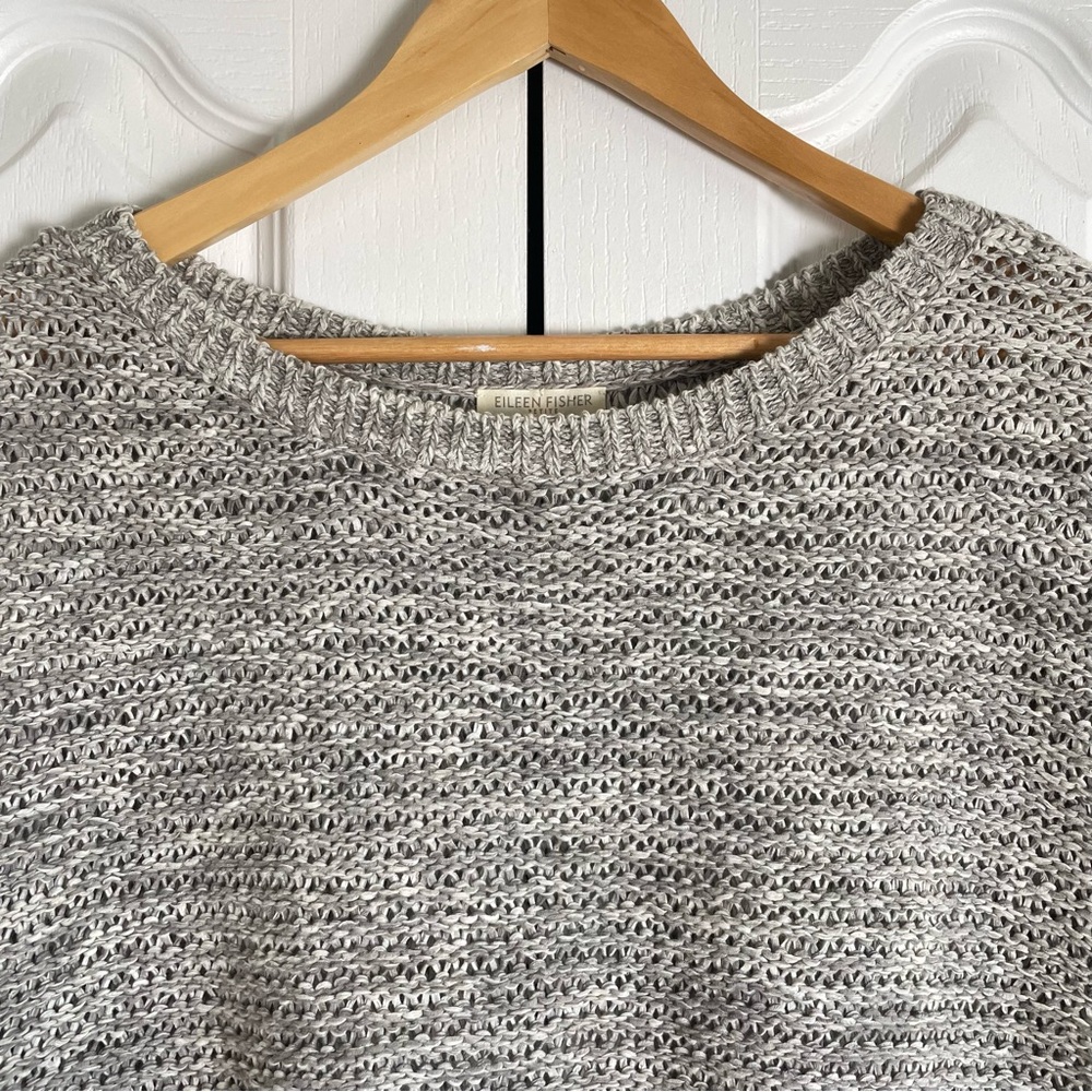 Eileen Fisher Crochet Open Knit Top Women’s M Petite Cap Short Sleeve Cotton EUC - Picture 2 of 13